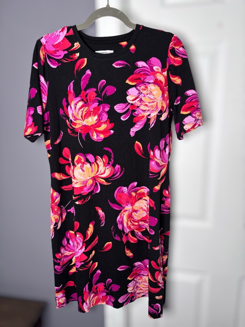 Isaac Mizrahi Floral T Shirt Dress Small Black Purple